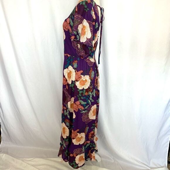 New NWT Band Of The Free Thea Floral Midi Boho Dress Purple Ivory Women’s Medium - Picture 4 of 14